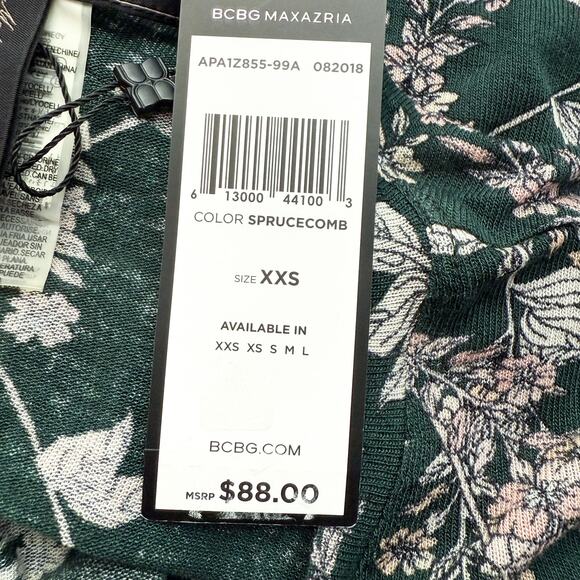 BCBGMAXAZRIA Semi-Sheer Floral Long Sleeve Top Spruce Combo Green Size XXS NWT - Picture 12 of 13
